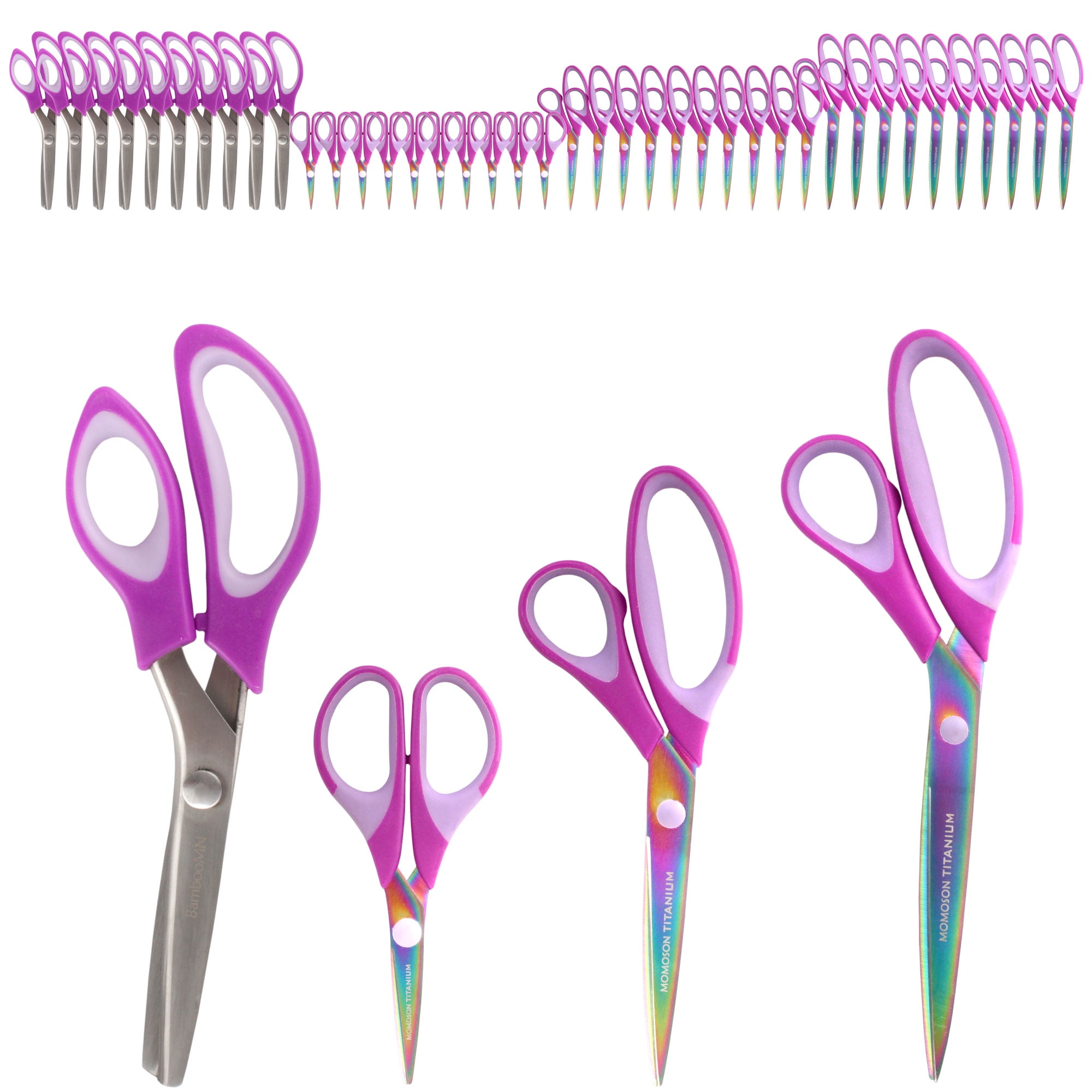 JubileeYarn Titanium Softgrip Scissors Set - Pinking, Sewing, Arts, Crafts, Office - 10 Sets of 4 - Purple