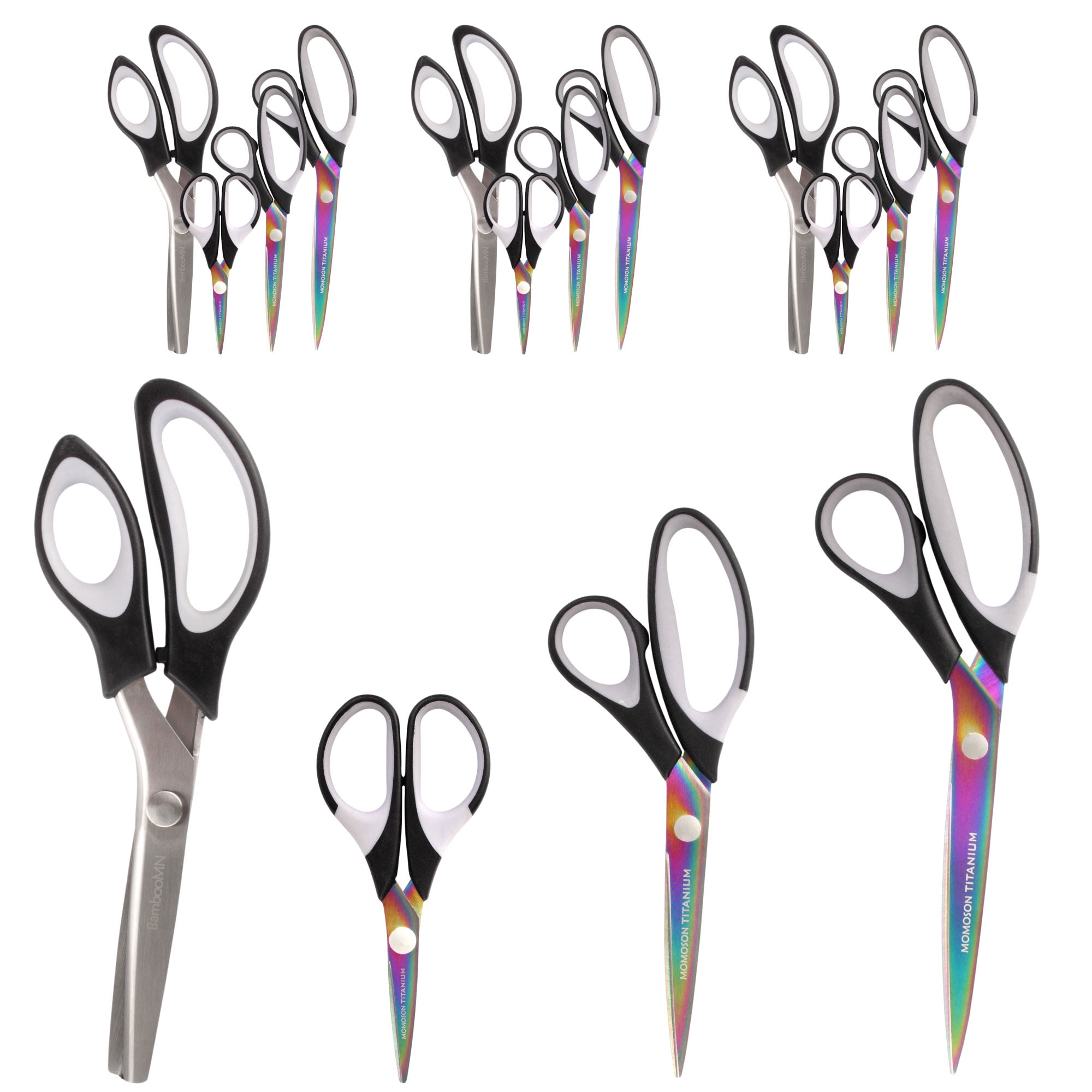 JubileeYarn Titanium Softgrip Scissors Set - Pinking, Sewing, Arts, Crafts, Office - 3 Sets of 4 - Black