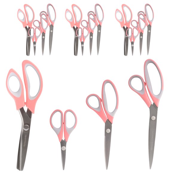 JubileeYarn Titanium Softgrip Scissors Set - Pinking, Sewing, Arts, Crafts, Office - 3 Sets of 4 - Pink