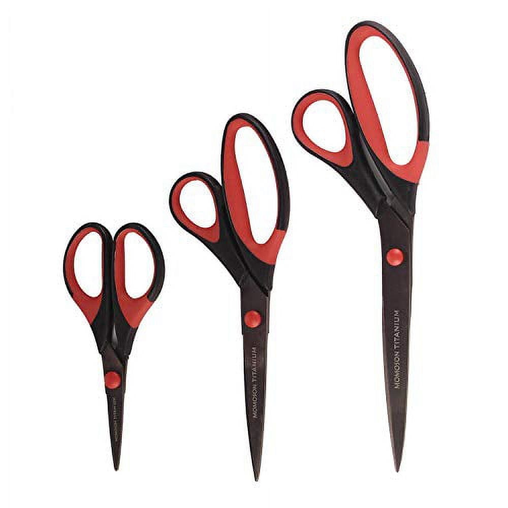 JubileeYarn Titanium Softgrip Scissors Set for Sewing, Arts, Crafts, Office - 1 Set of 3 - Black w/ Red Inlays