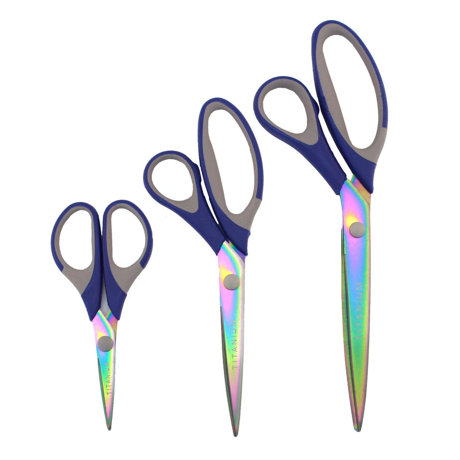JubileeYarn Titanium Softgrip Scissors Set for Sewing, Arts, Crafts, Office - 1 Set of 3 - Blue