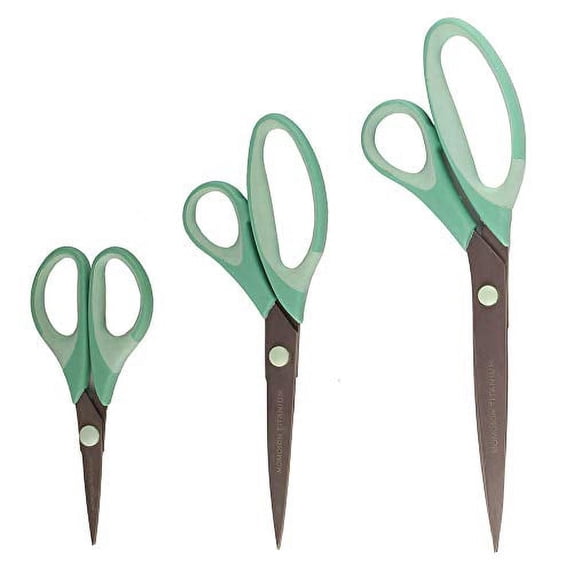 JubileeYarn Titanium Softgrip Scissors Set for Sewing, Arts, Crafts, Office - 1 Set of 3 - Mint Green