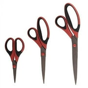 JubileeYarn Titanium Softgrip Scissors Set for Sewing, Arts, Crafts, Office - 1 Set of 3 - Red w/ Black Inlays