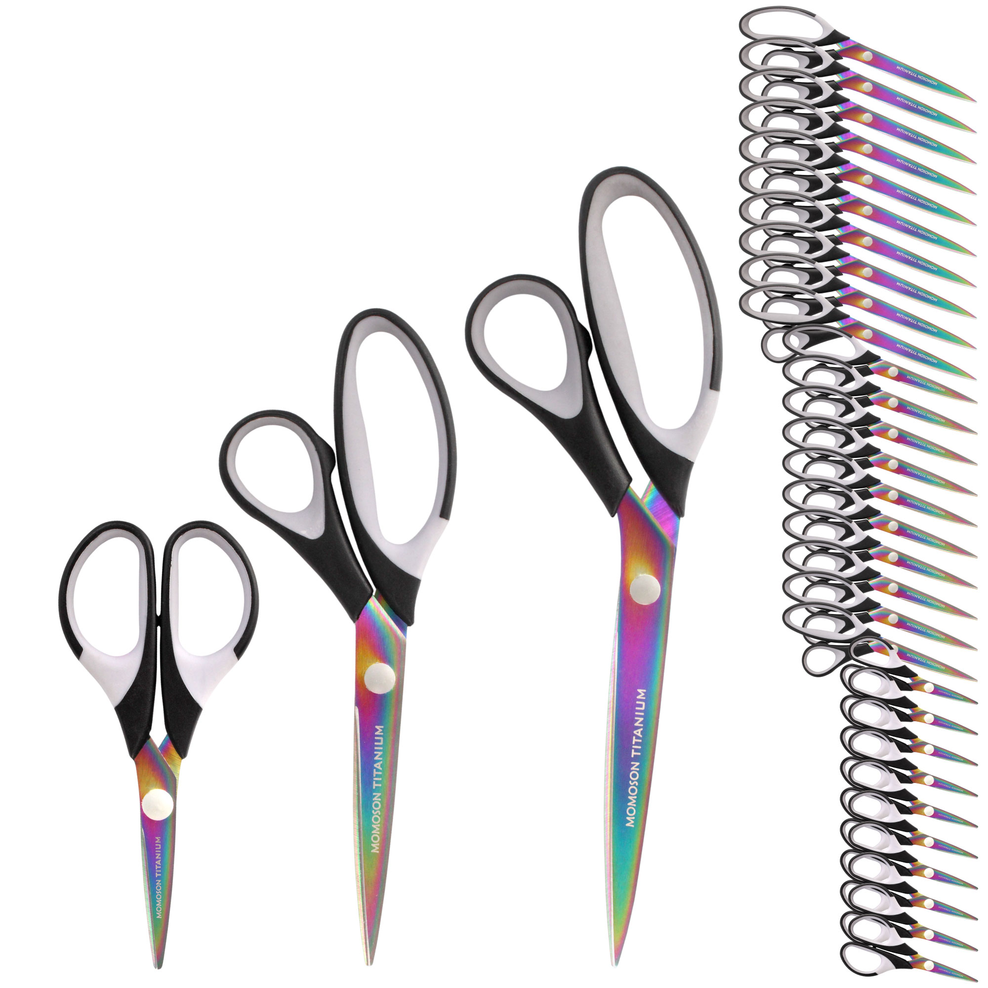 JubileeYarn Titanium Softgrip Scissors Set for Sewing, Arts, Crafts, Office - 10 Sets of 3 - Black