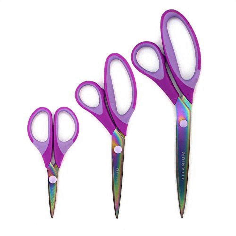 JubileeYarn Titanium Softgrip Scissors Set for Sewing, Arts, Crafts, Office - 3 Set of 3 - Purple