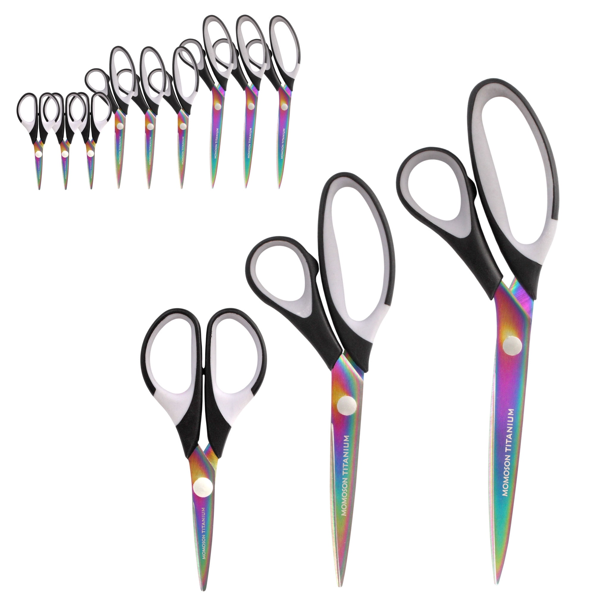 JubileeYarn Titanium Softgrip Scissors Set for Sewing, Arts, Crafts, Office - 3 Sets of 3 - Black