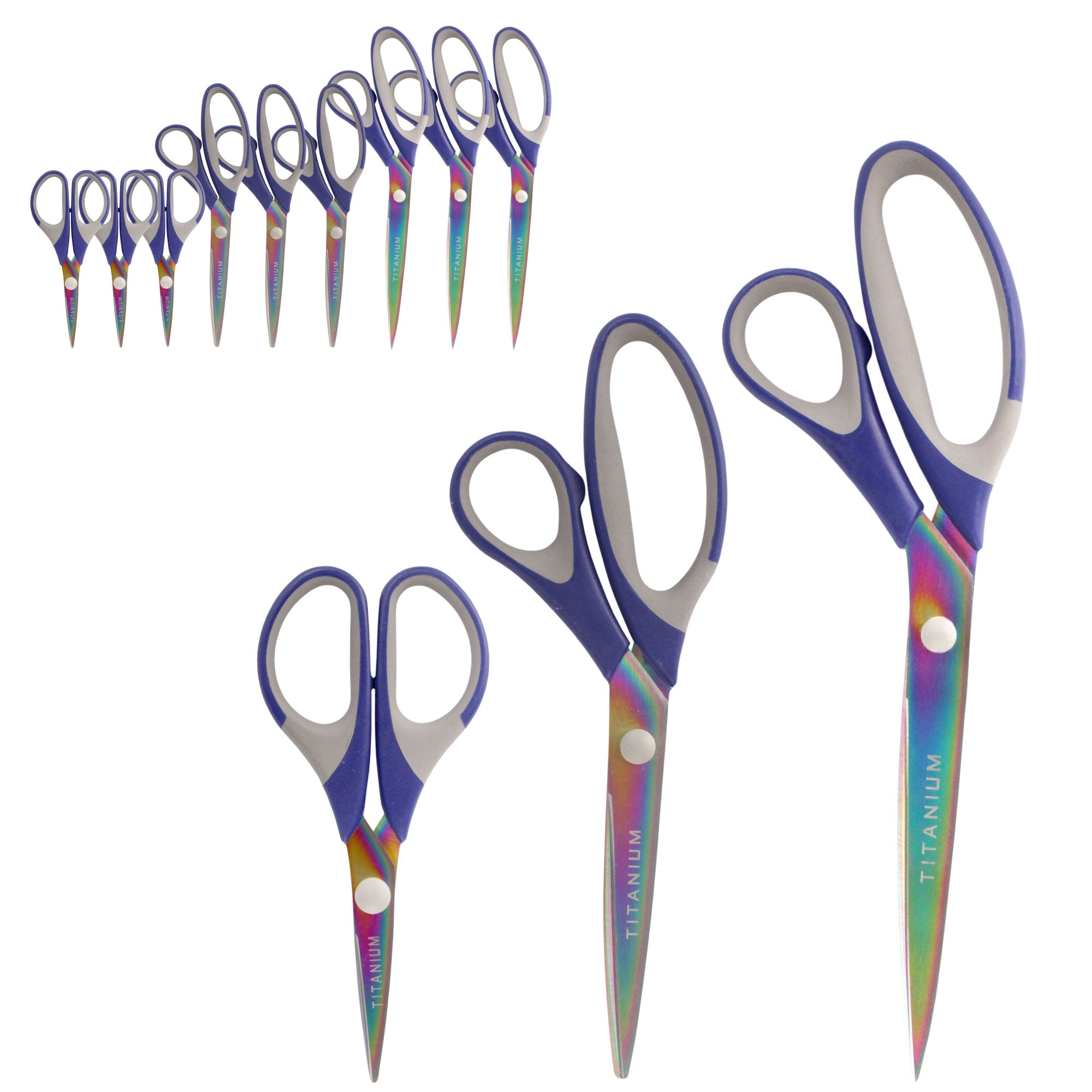 JubileeYarn Titanium Softgrip Scissors Set for Sewing, Arts, Crafts, Office - 3 Sets of 3 - Blue