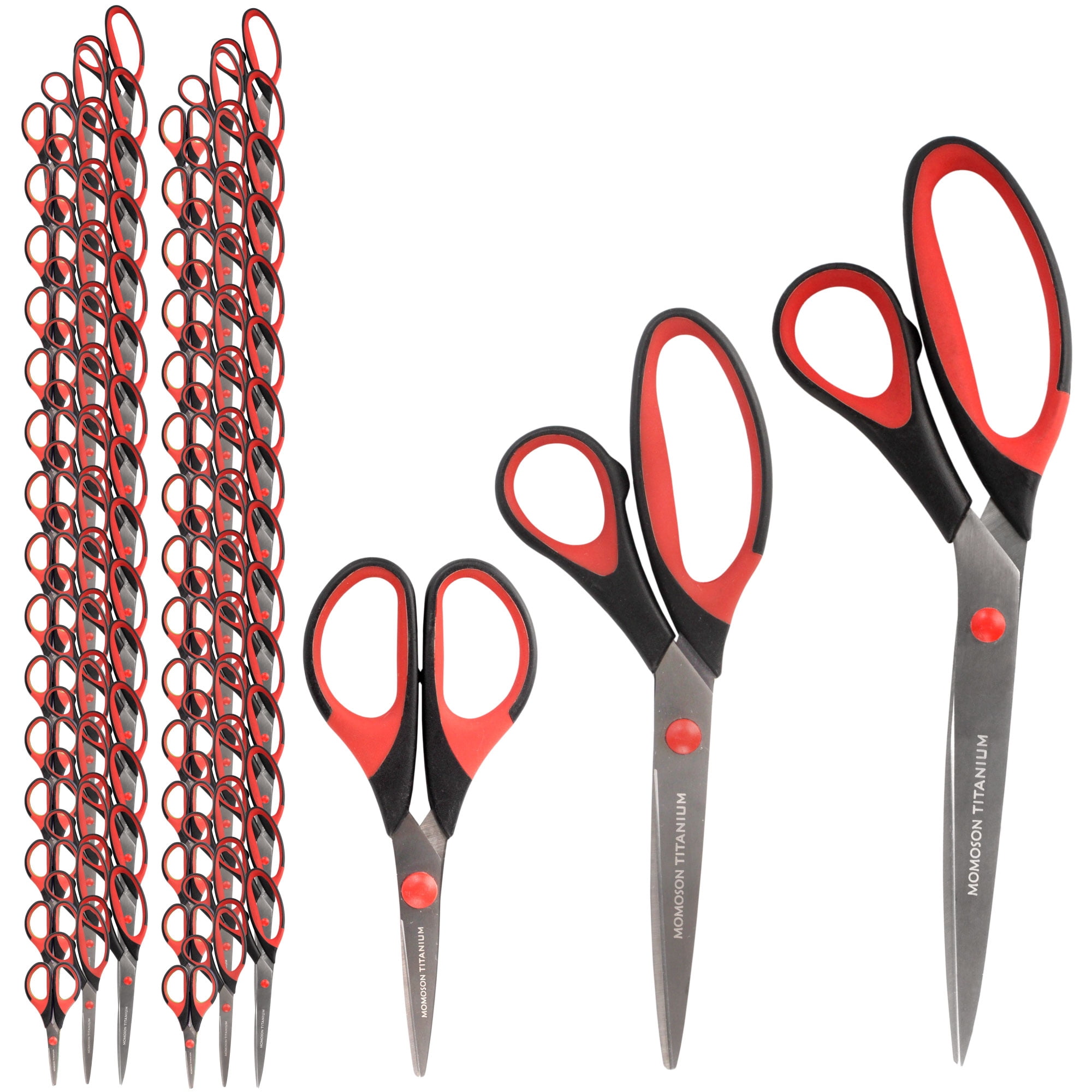 JubileeYarn Titanium Softgrip Scissors Set for Sewing, Arts, Crafts, Office - 30 Sets of 3 - Black w/Red Inlays
