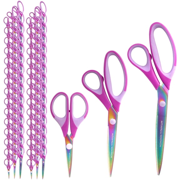 JubileeYarn Titanium Softgrip Scissors Set for Sewing, Arts, Crafts, Office - 30 Sets of 3 - Purple