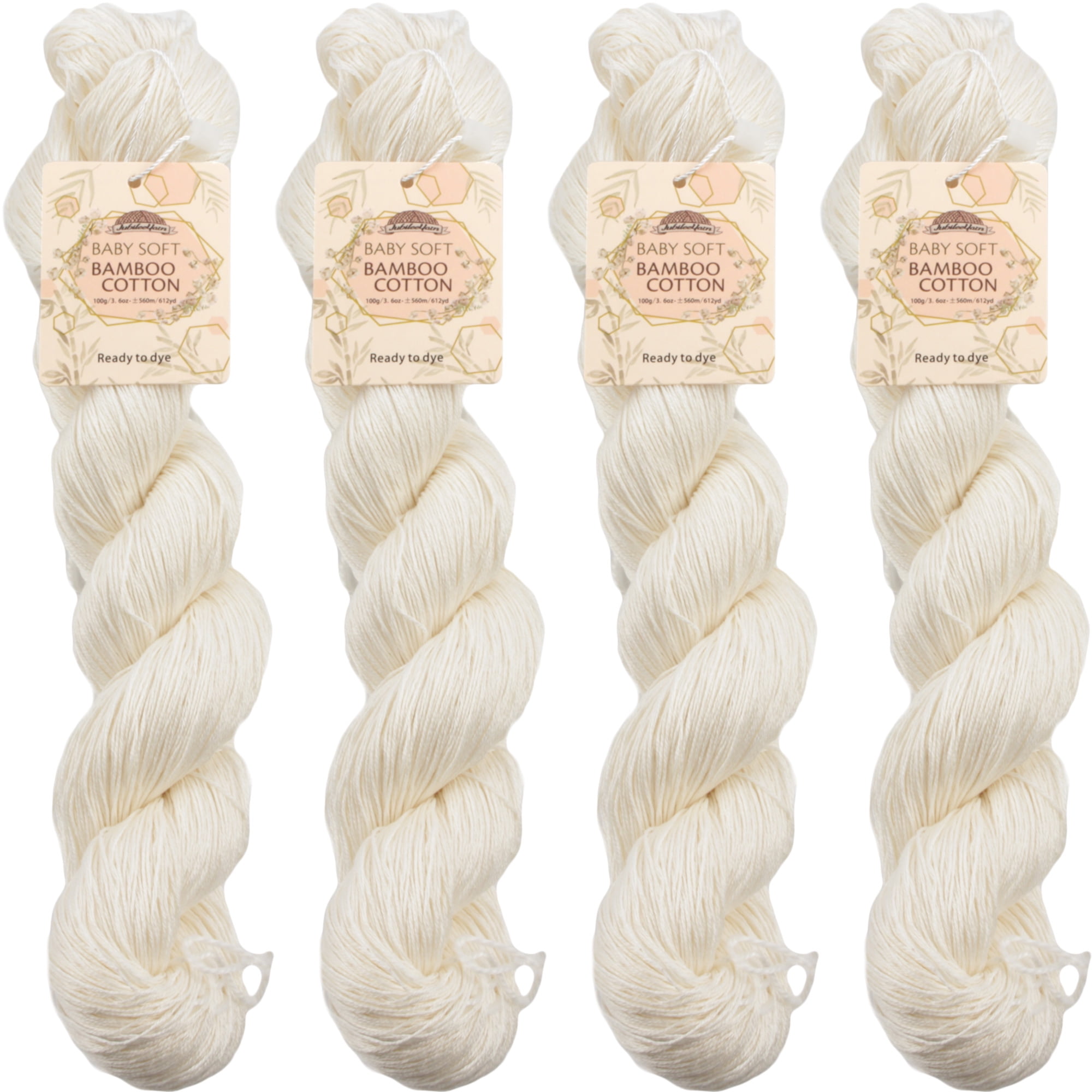 JubileeYarn Undyed Baby Soft Bamboo Cotton Yarn - 100g/Hank - 4 Hanks