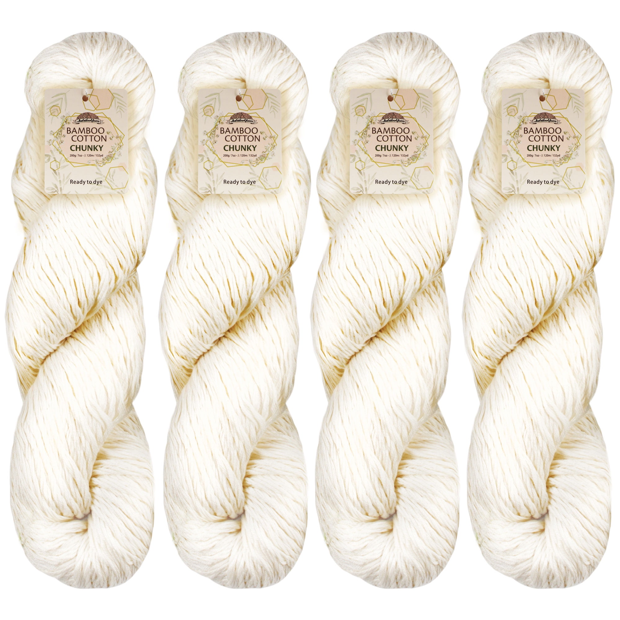 JubileeYarn Undyed Bamboo Cotton Chunky Yarn - 200g/Hank - 4 Hanks