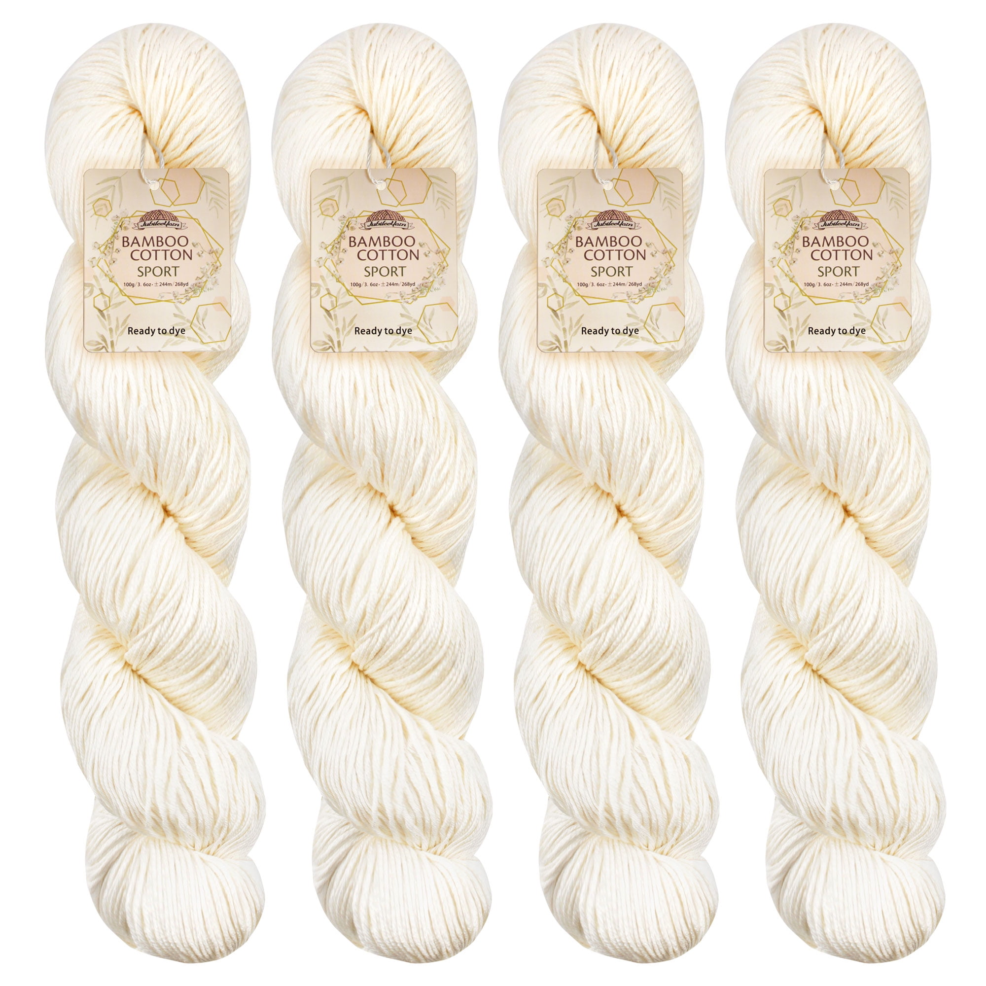 JubileeYarn Undyed Bamboo Cotton Sport Yarn - 100g/Hank - 4 Hanks
