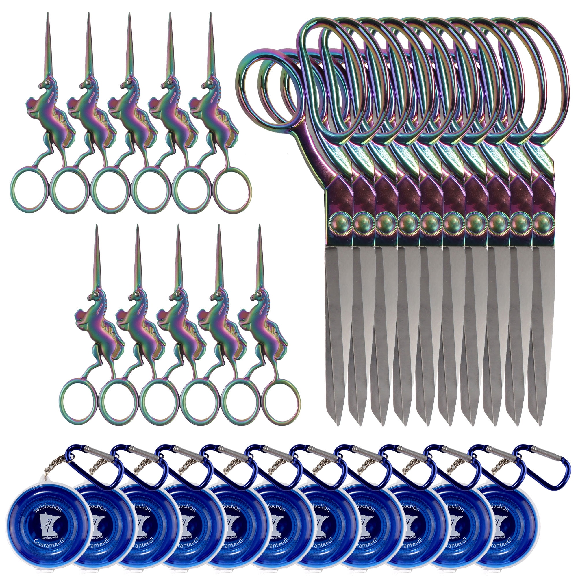 JubileeYarn Unicorn Scissors Heavy Duty Sewing Set - 2 Scissors, Blue Measuring Tape - 10 Pack