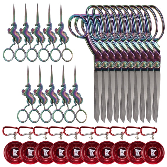 JubileeYarn Unicorn Scissors Heavy Duty Sewing Set - 2 Scissors, Red Measuring Tape - 10 Pack