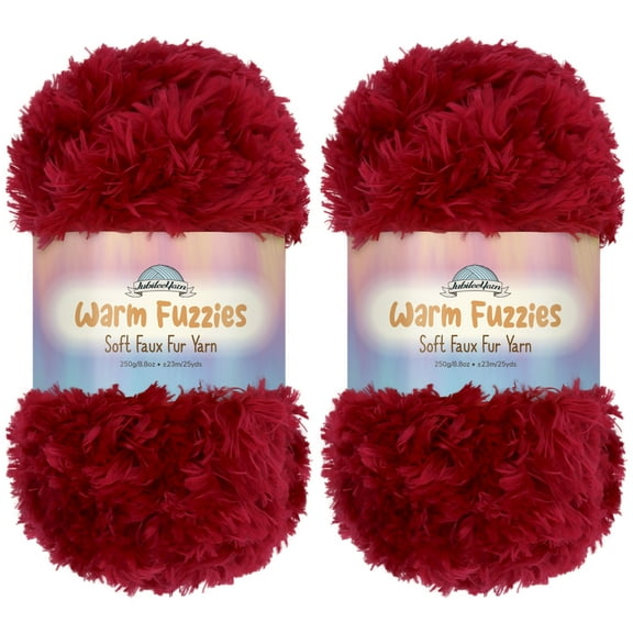 JubileeYarn Warm Fuzzies Soft Faux Fur Yarn - Polyester Bulky Weight - 100g/Skein - Dark Red - 2 Skeins