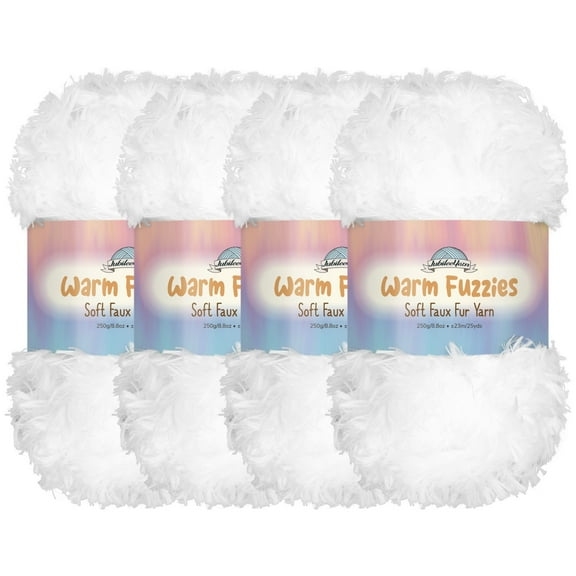 JubileeYarn Warm Fuzzies Soft Faux Fur Yarn - Polyester Bulky Weight - 100g/Skein - Sparkle White - 4 Skeins