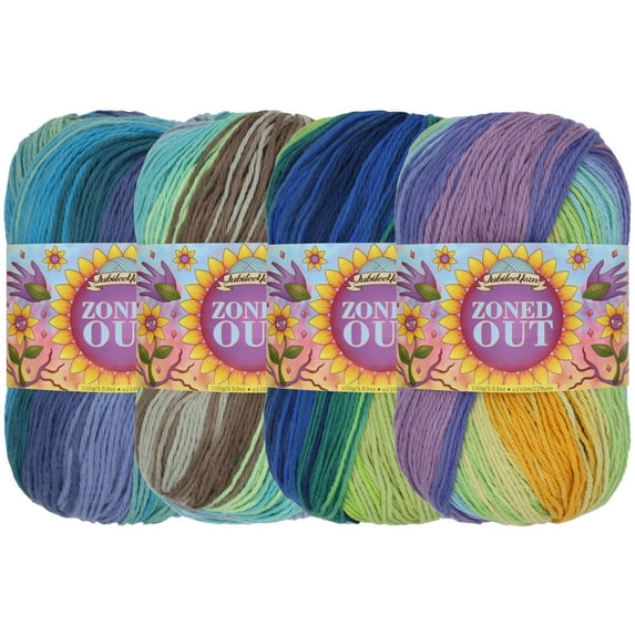 JubileeYarn Zoned Out Yarn - 100g/Skein DK Cotton - Shades of Blue - 4 Skeins