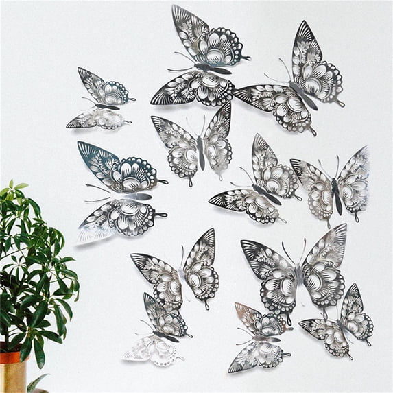 Jubipavy 12pcs 3D Butterfly Wall Stickers Home Decor Decor Decals Room Decoration Bedroom Party Wedding Decors Clearance
