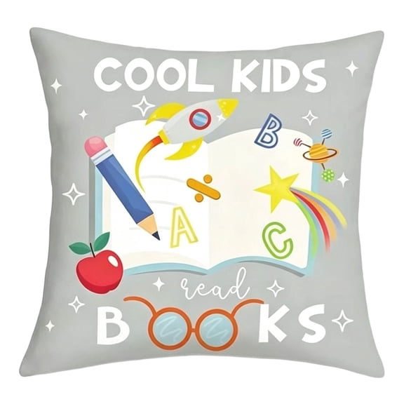 Jubipavy 17.72" × 17.72" Reading Theme Pillow Cover, Letter Printed Decorative Cushion Case for Living Room & Bedroom, 5 Styles