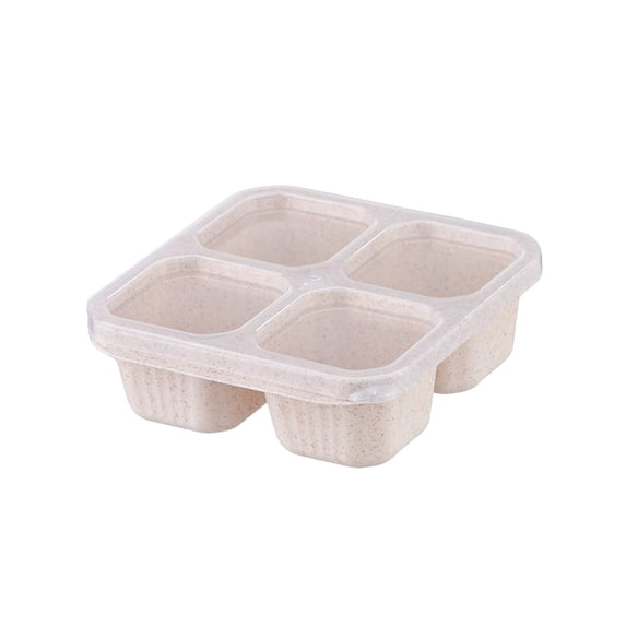 Jubipavy Bento Box Wheats Straw Squares Four Compartments Lunch Box With Transparent Lid Lunch Box Fruit Compartment Refrigerator Fresh Complementary Food Box