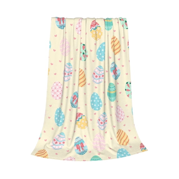 Jubipavy Blankets Easter Blanket Bunny Easter Eggs Print Stuffed Blanket Suitable For Sofa Bed Spring Holiday Decoration