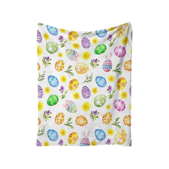 Jubipavy Blankets Easter Blanket Bunny Easter Eggs Print Stuffed Blanket Suitable For Sofa Bed Spring Holiday Decoration