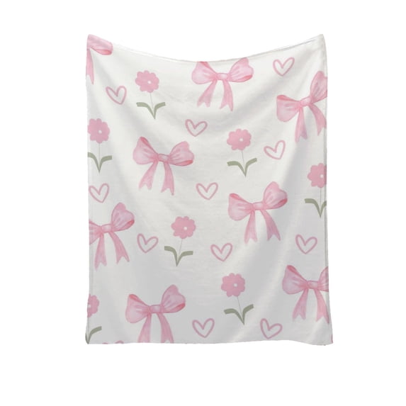Jubipavy Blankets Pinks Bowknot Flannel Blanket Soft And Comfortable Digital Printed Blanket Suitable For Office Naps And Suitable As A Valentines's Day Decorative Blanket