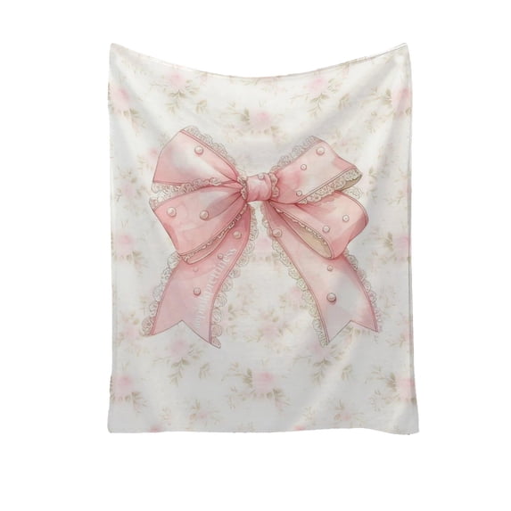 Jubipavy Blankets Pinks Bowknot Flannel Blanket Soft And Comfortable Digital Printed Blanket Suitable For Office Naps And Suitable As A Valentines's Day Decorative Blanket