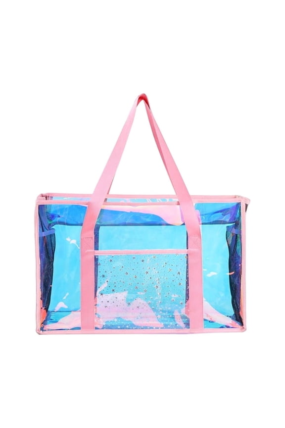 Clear Plastic Beach Tote Bag, Large Capacity Transparent Waterproof Portable Travel Shopping Handbag