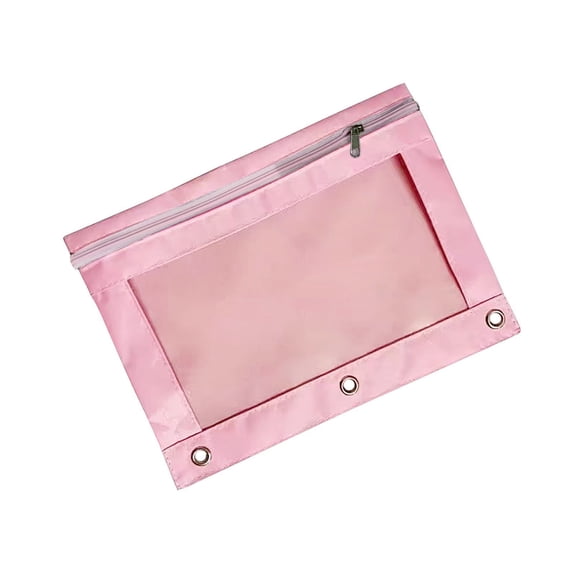Jubipavy Clear Top Binder Pencil Pouch Three-hole Pencil Case Zipper Transparent PVC Document Storage Bag Detachable Folder Large Capacity Pencil Case