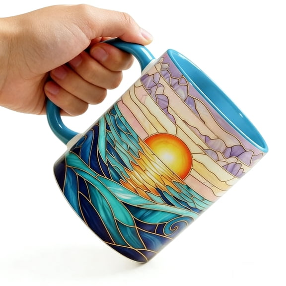Jubipavy Coffee Mug Tea Mug Tea Cup Large Mugs Novelty Mugs Coffee Cup Stained Glass Sunset Mug