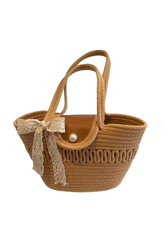 Cotton Thread Woven Beach Crossbody Bag, Lightweight Casual Handwoven Vacation Shoulder Bag