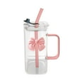 thumbnail image 1 of Jubipavy Cup Water Cup Cups Water Glasses Multi-functional Cup Transparent Square Glass Cup With Knot Handle And Straw For Coffee And Milk 400ml, 1 of 6