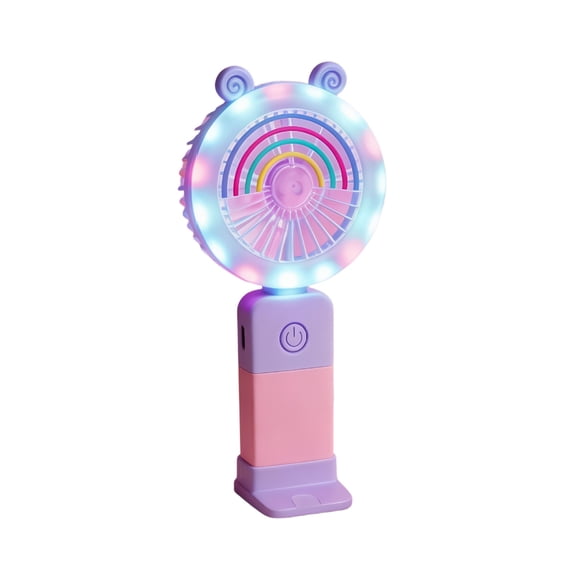 Jubipavy Cute Rainbow LED Handheld Fan, USB Rechargeable 3-Speed Portable Fan with Light Effects