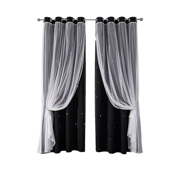 Jubipavy Double-Layer Star Lace Blackout Curtain Panels, 40" W x 51" L Thermal Insulated Eyelet Curtains for Bedroom Living Room, Multiple Color Options