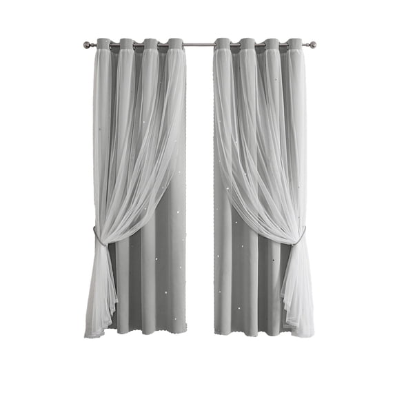 Jubipavy Double-Layer Star Lace Blackout Curtain Panels, 40" W x 51" L Thermal Insulated Eyelet Curtains for Bedroom Living Room, Multiple Color Options