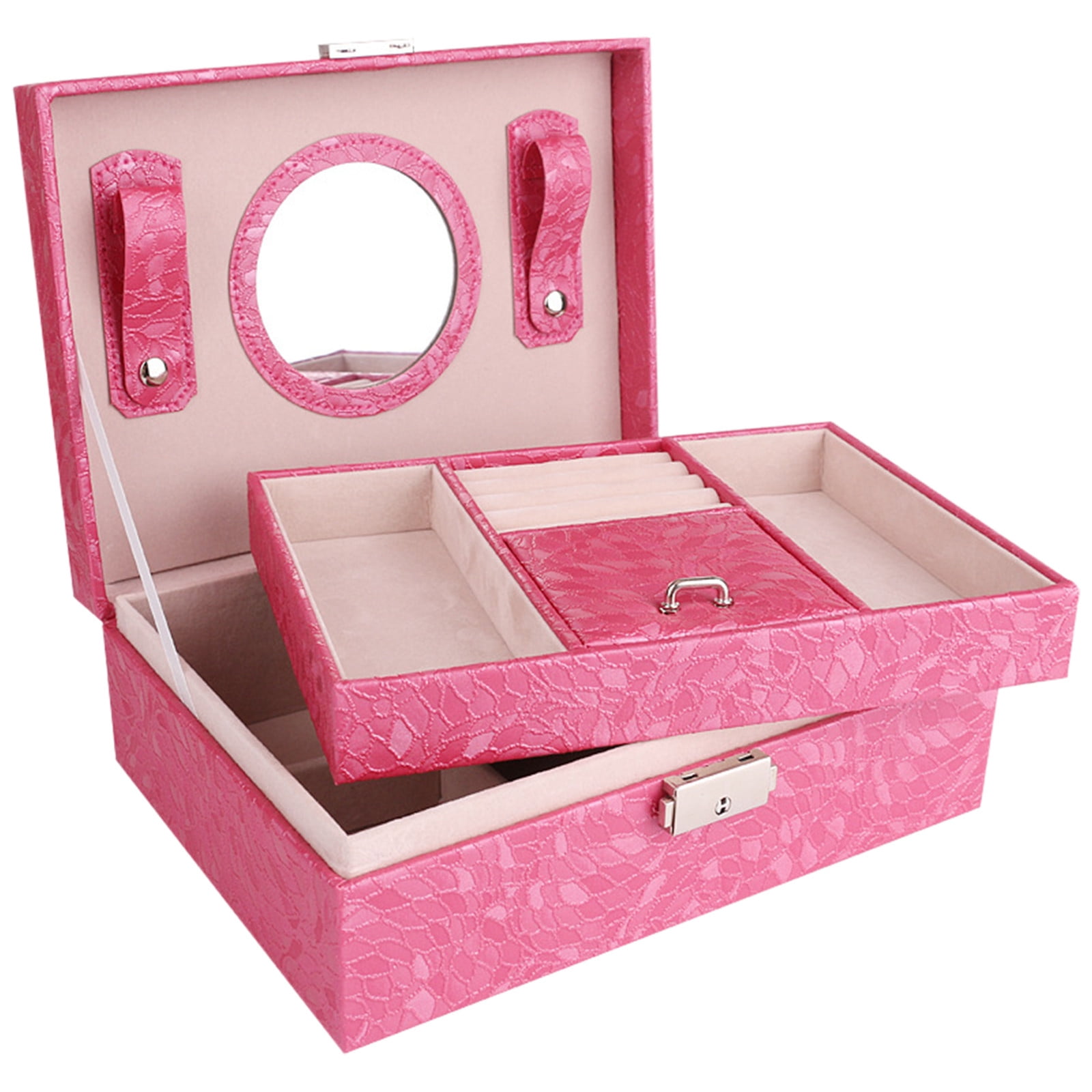 Jubipavy Jewelry Box With Lock And Mirror Jewelry Organizer Storage Case With 2-Layers Display For Earrings Bracelets Rings Watches