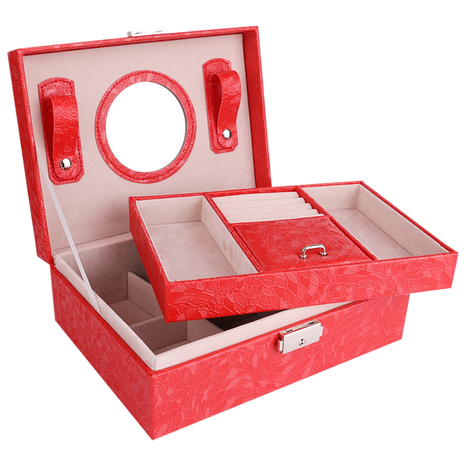 Jubipavy Jewelry Box With Lock And Mirror Jewelry Organizer Storage Case With 2-Layers Display For Earrings Bracelets Rings Watches