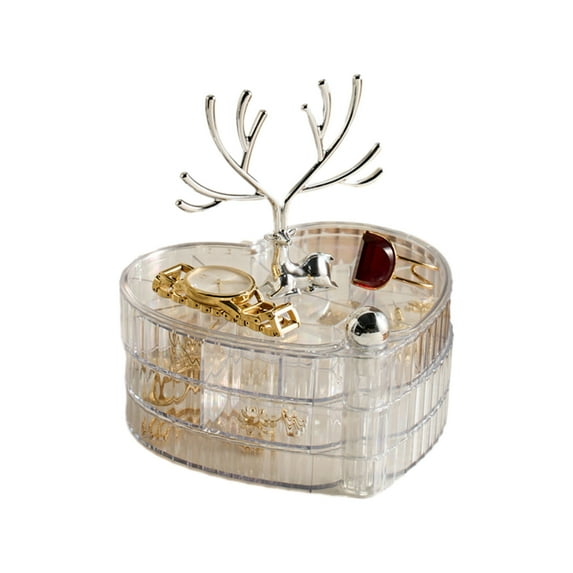 Jubipavy Jewelry Organizer Small Jewelry Storage Box For Women 3-Layer Rotating Jewelry Tray Case With Lid For Ring Necklace Earring Bracelet