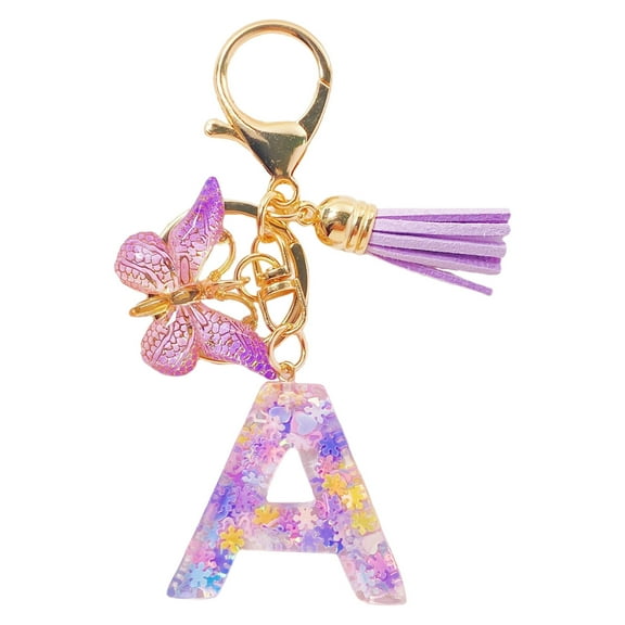 Jubipavy Keychain Accessories Initial Letter Keychains For Women Tassel Purple Cute Car Keychain For Wallet Backpack Bag
