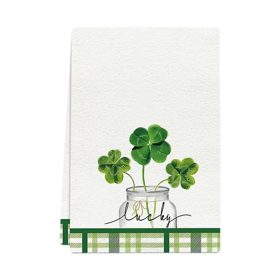 Jubipavy Kitchen Towels St. Patrick's Day Kitchens Towel Green Lucky Clovers Towel St. Patrick's Day Decorations For Home Dry Cloth 18x26 In