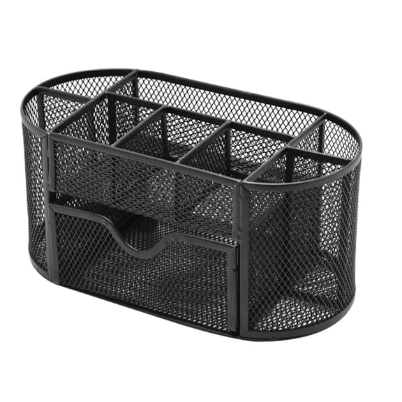 Jubipavy Metal Pen Container Desktop Pen Storage Box Multifunctional Pen Holder 9-grids With Drawer Compartment Storage Box Student Stationery Supplies Opening Season Saving