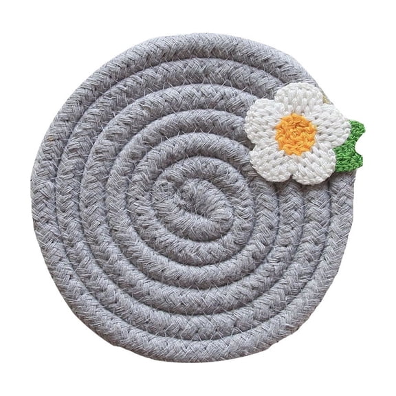 Jubipavy Minimalist Round Cotton Rope Woven Heat Resistant Coaster 4.7×4.7in, Water Absorbent Non-Slip Washable Braided Cup Mat for Dining Table Coffee Decor