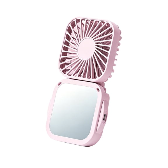 Jubipavy Portable Mirror Fan, 3-Speed USB Rechargeable Mini Fan with Makeup Mirror & Lanyard, 4 Colors
