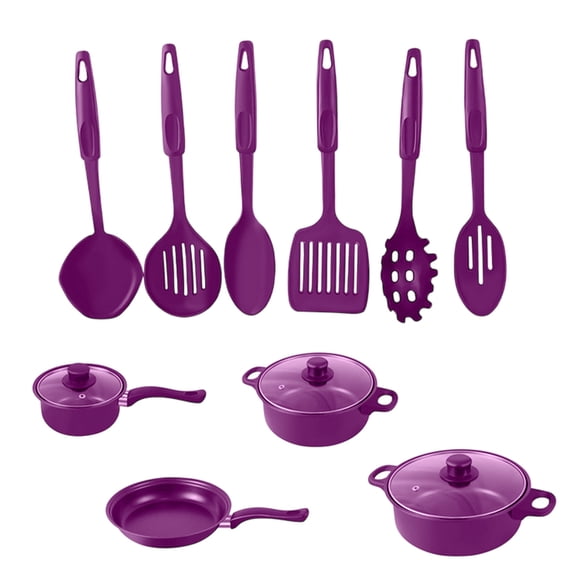 Jubipavy Pot And Pan Cookware Thirteen Piece Cookware Set Soup Pot Milk Pan Frying Pan Non-Stick Spatula Set Maifan Stoneware Multi-Piece Set