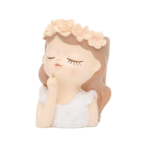 Jubipavy Resin Succulent Plant Pot With Drainage Hole Girl Face Planter Pot 4.33 Inch Tall Flower Vase For Indoor And Outdoor Plants Gift Home Saving