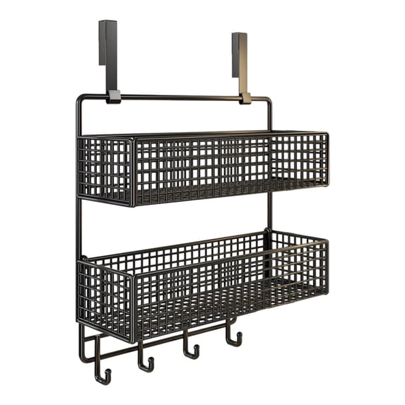 Jubipavy Storage Shelves Over The Door Organizer With Two Tier Storage Baskets And Hooks Metal Hanging Shelf For Bathroom Kitchen Pantry Space Saving Rack