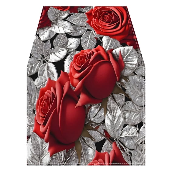 Jubipavy Tablecloth Valentines Day Table Runner 13x35 In Linen Tablecloth With Rose Patterns Suitable For Wedding Parties And Valentines Day Decorations