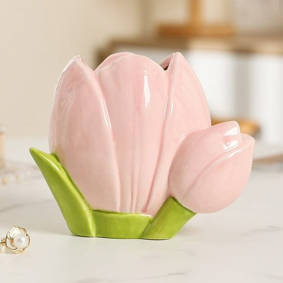 Jubipavy Tulip Pen Holder Pen Support Ceramic Desktop Decoration Office Desk Stationery Storage Makeup Pen Eyebrow Pencil Storage Jar