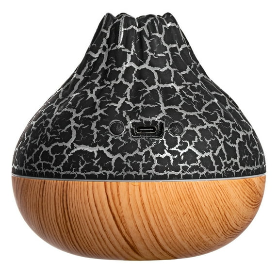 Jubipavy Wood Grain Small Volcano Humidifier Silent Seven Color Ambient Light Simulation USB Flame Humidifier